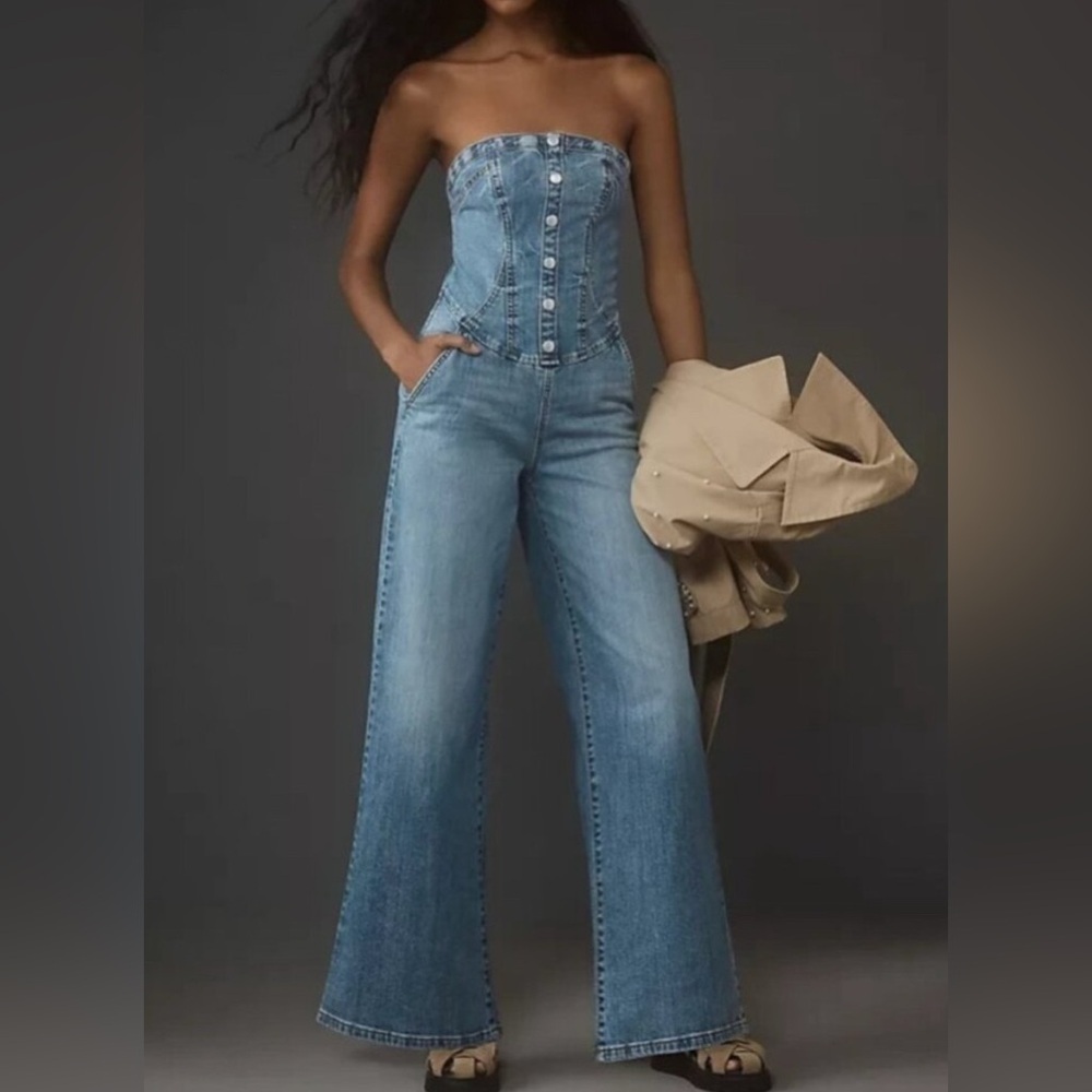 NWT! Anthropologie Pilcro Strapless Denim Corset Jumpsuit - Size 4  ❄️